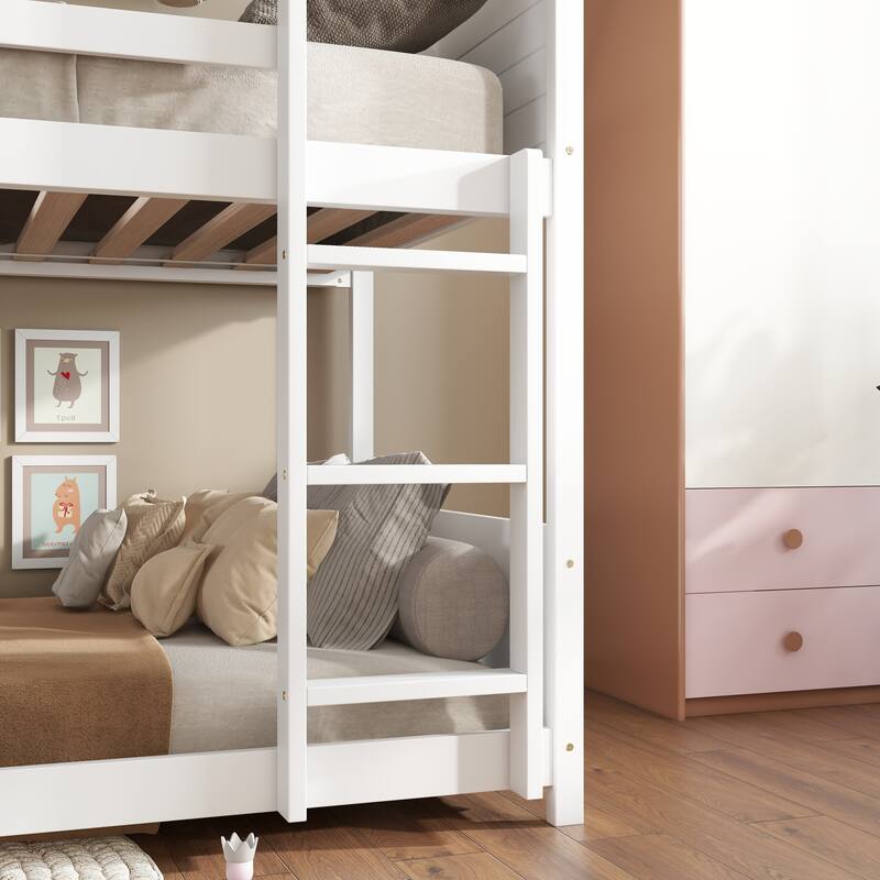 Twin Over Twin House Bunk Bed with Playful Roof Design Safety Guardrails & Ladder (250lb Capacity)