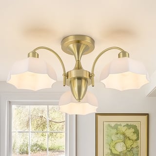 Starsky 3-Light Transitional Flush Mount with Opal Glass Shades - Gold