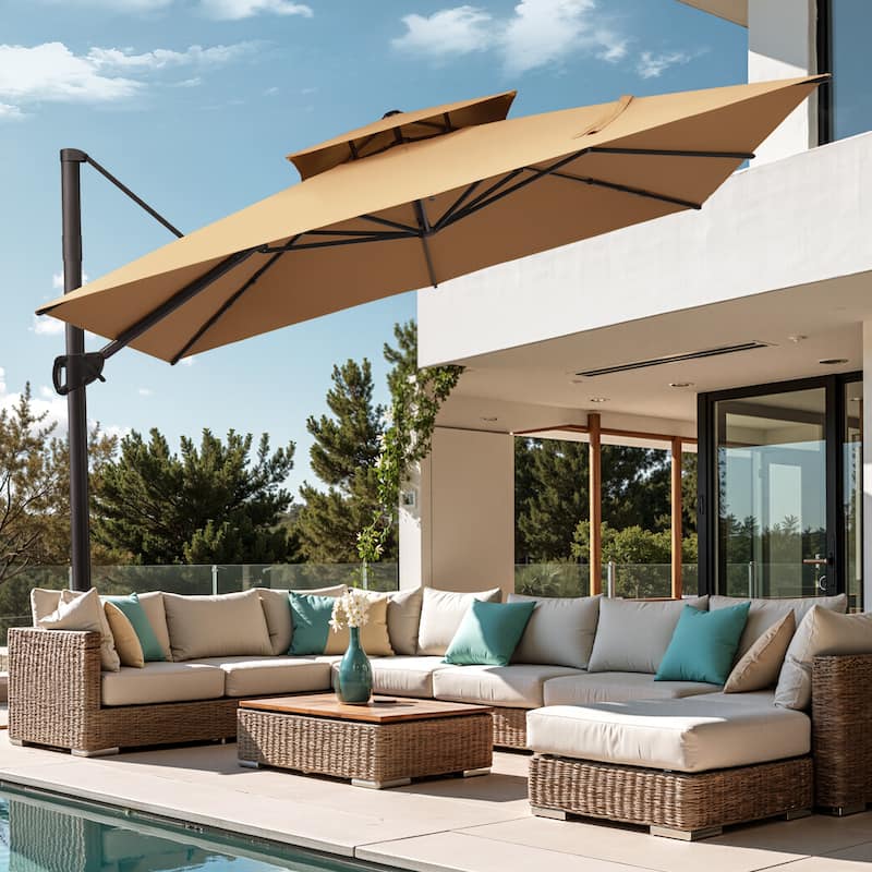Pellebant Outdoor Patio Cantilever Offset Umbrella 11 ft Double Top with Base