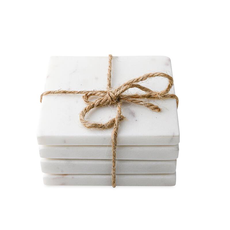 Set Of 4 Marble Square Coasters - WHITE