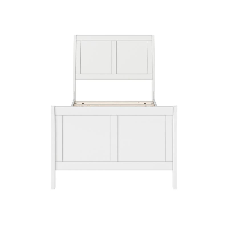 Solid Wood Sleigh Bed Frame Twin Low Profile Platform Bed with Footboard - White Finish