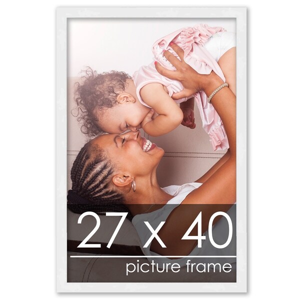 27x40 Contemporary White Wood Picture Frame - UV Acrylic, Foam