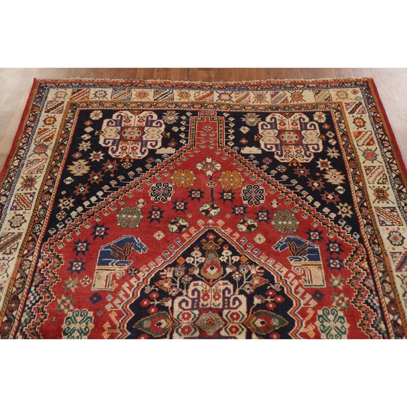 Vegetable Dye Shiraz Kashkoli Persian Vintage Rug Handmade Wool Carpet - 5'2"x 7'9"