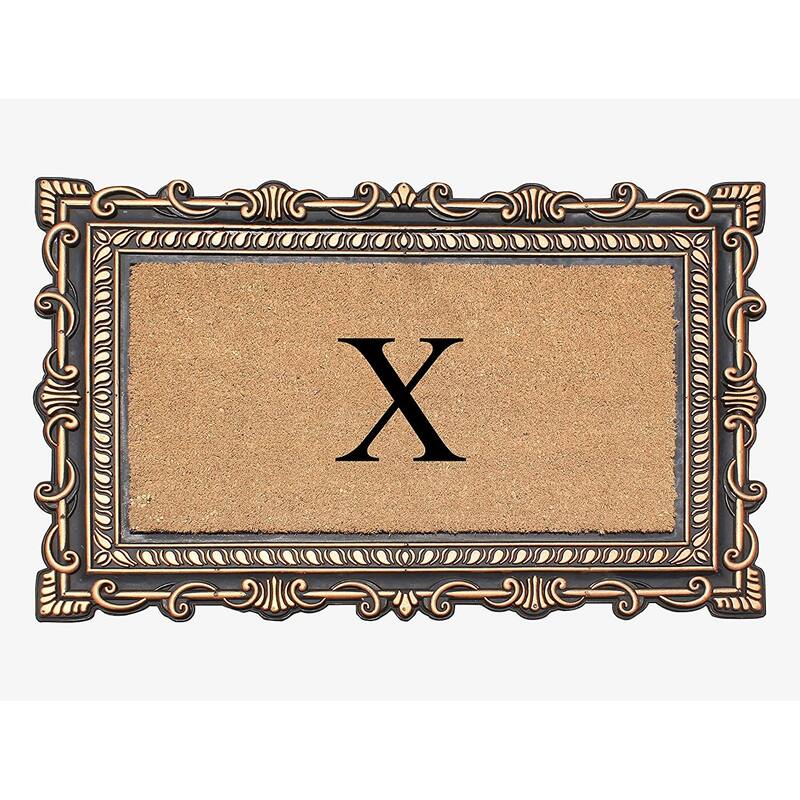 A1HC First Impression Carson Rubber and Coir 24" X 36", Heavy Duty, Easy to Clean Outdoor Monogrammed Doormat - Monogrammed X