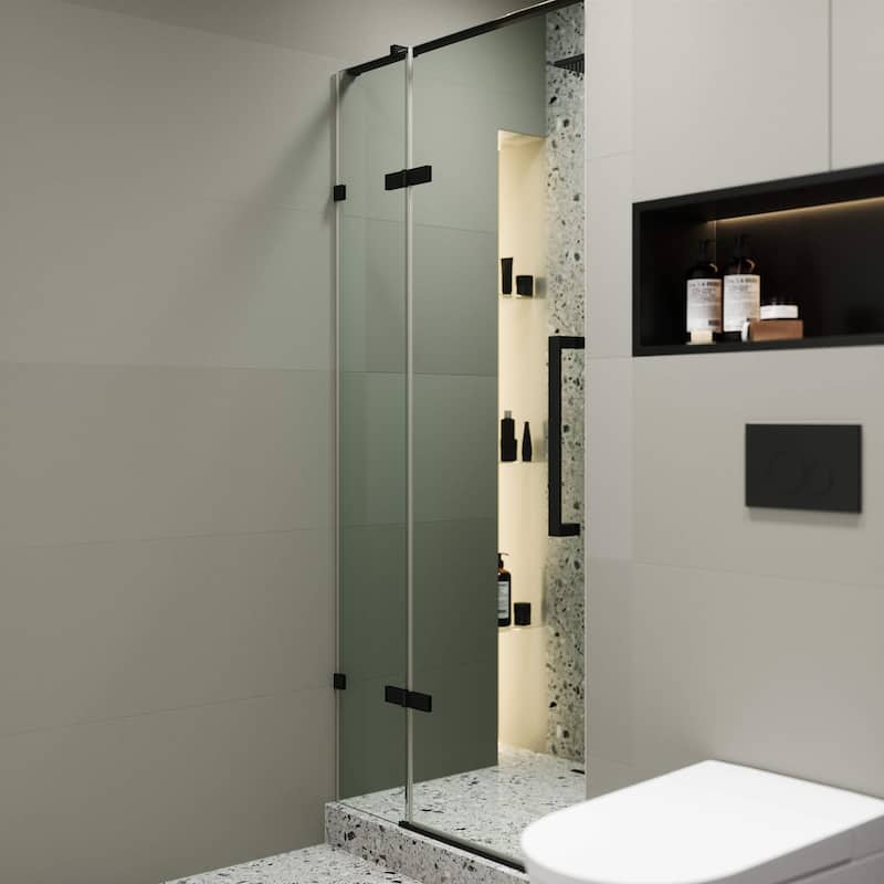 Fine Fixtures Hinged Clear Frameless Glass Shower Door Enclosure