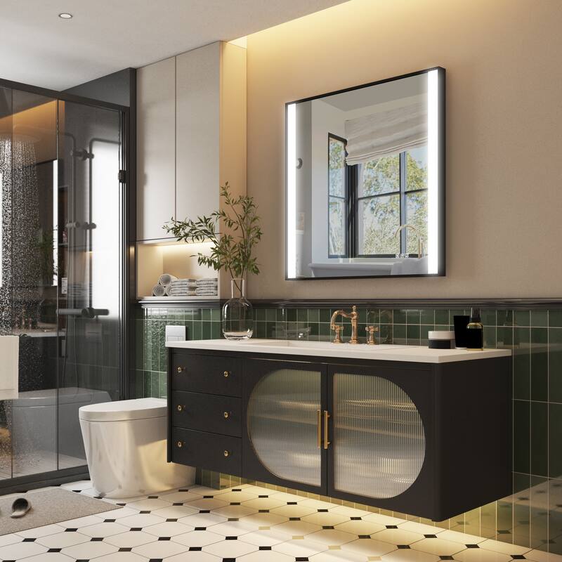 36"H Wall Mounted Bathroom Rectangle Framed LED Mirror With Memory Function
