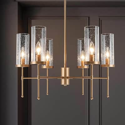 Modern Gold 6-Light Glass Chandelier Wagon Wheel Mid-century Modern Lights for Dining Room - D23'' x H30''