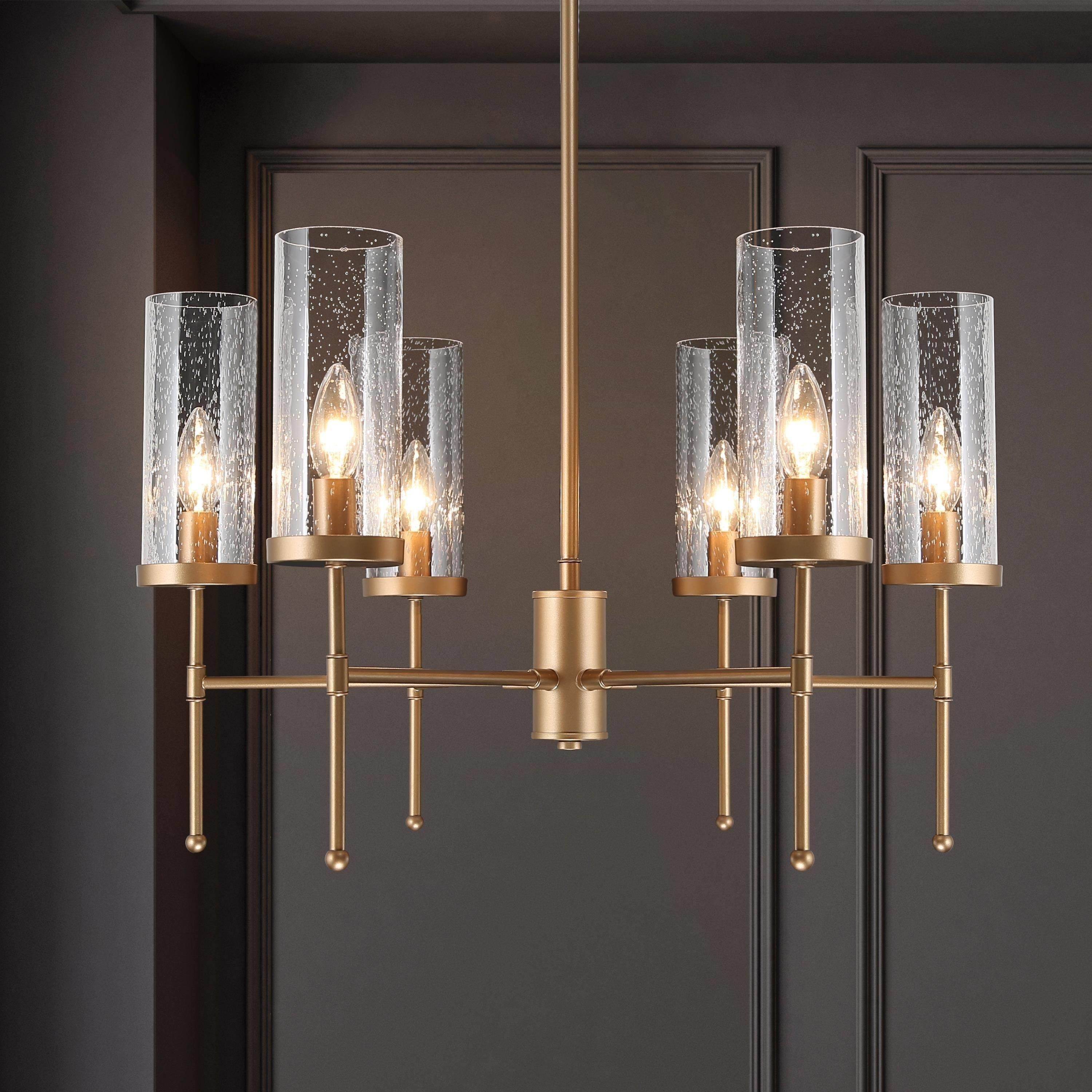 Mid-century Modern Gold 6-Light Glass Wagon Wheel Chandelier for Dining Room - D23'' x H30''
