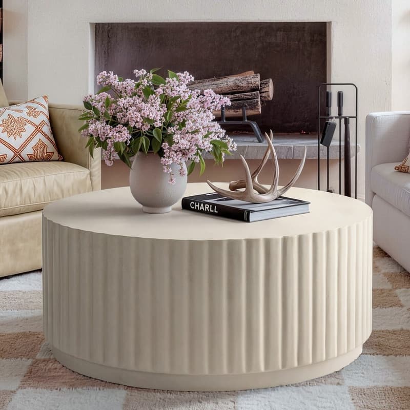 Modern Ribbed Round Concrete Coffee Table