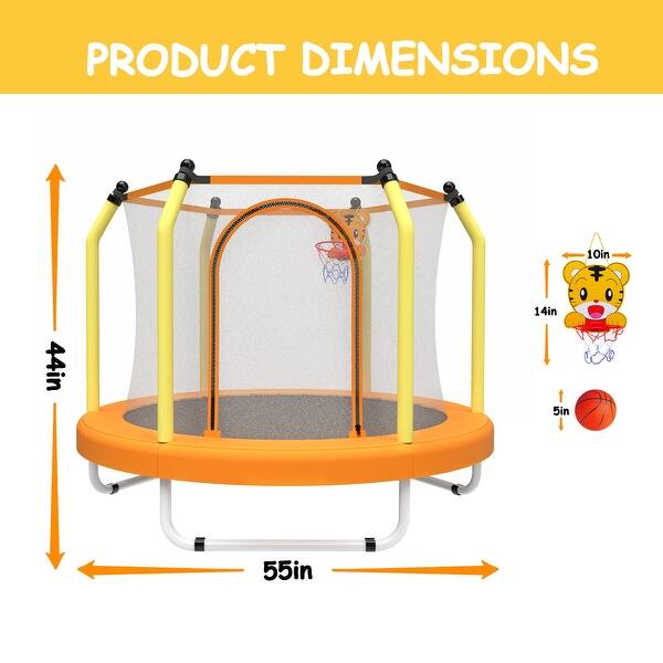 dimension image slide 2 of 3, 55'' Kids Trampoline with Basketball Hoop and Safety Enclosure