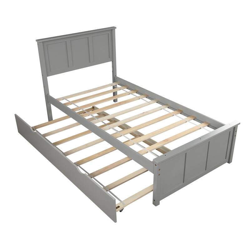 Moda Platform Bed with Twin Size Trundle, Twin Size Frame, Gray