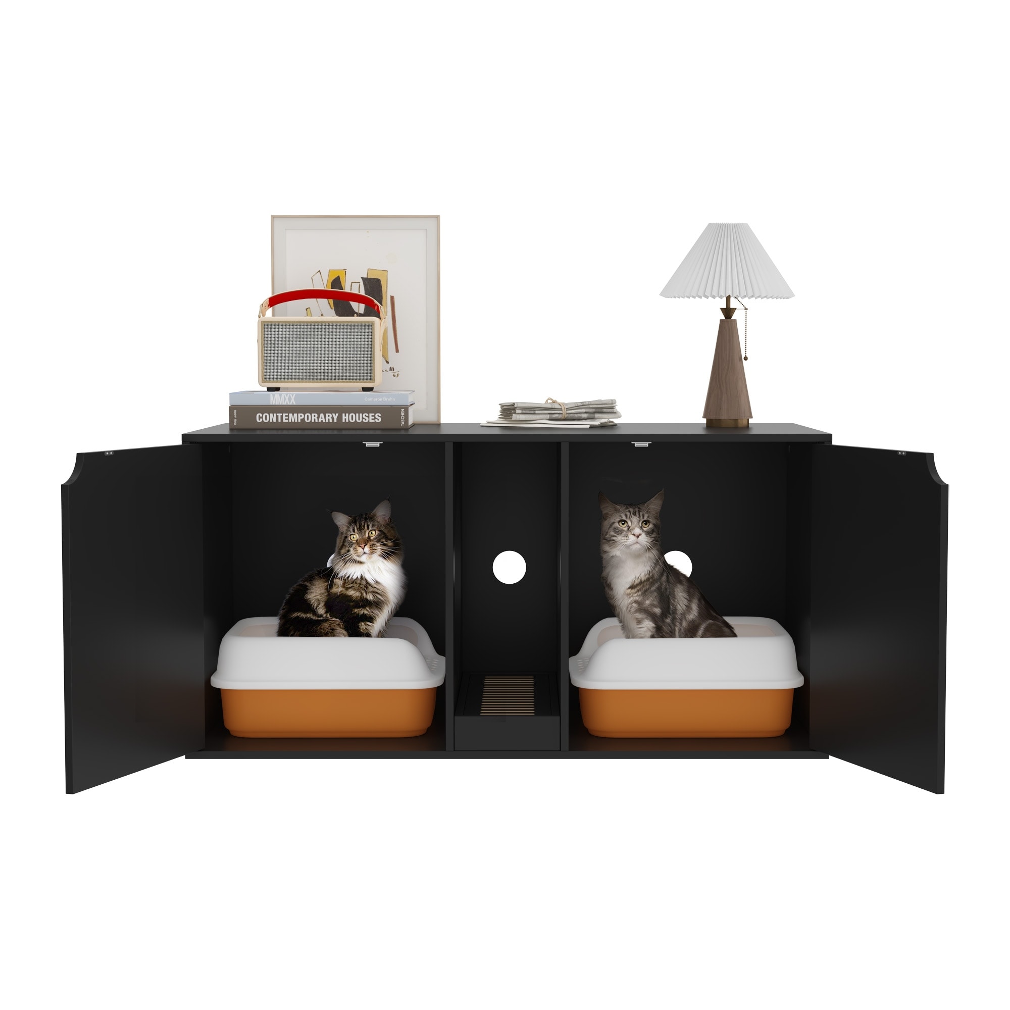 Hidden Cat Litter Box Enclosure Furniture Cat Washroom w Double