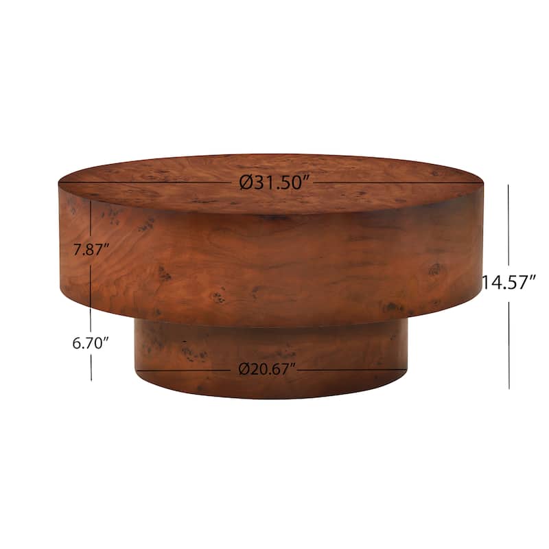 Christopher Knight Home - Orval Modern 31.5" Round Coffee Table with Thick Top & Drum Pedestal Base, Versatile for Living Areas