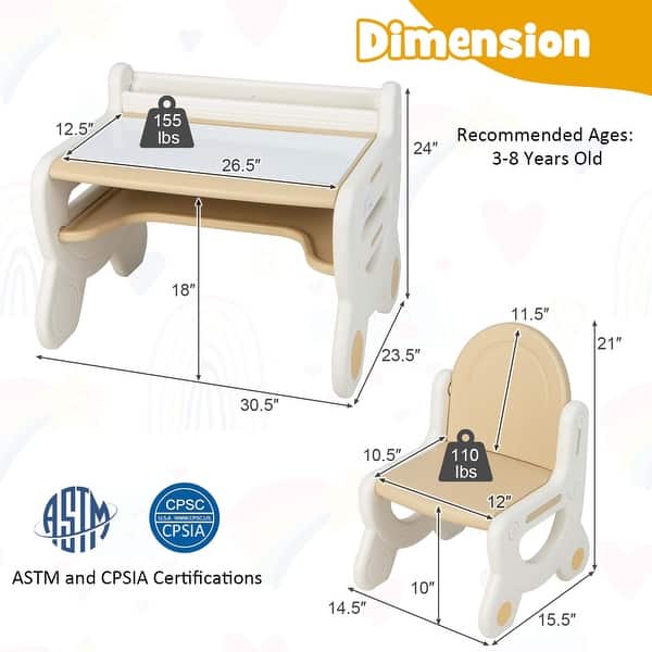 Kids Drawing Table&Chair Set w/Pens&Blackboard Eraser Blue/Brown