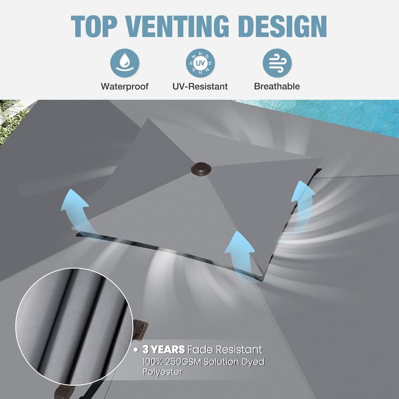 VredHom Dual Top Wind Vent 11x11Ft Offset Cantilever Patio Umbrella