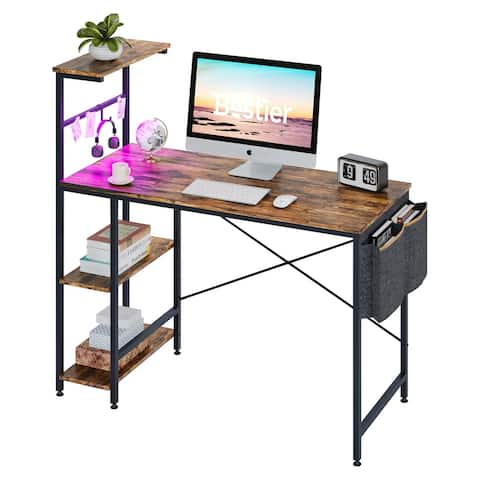 Computer Desk with LED Lights, 44 Inch Home Office Desk with Shelves