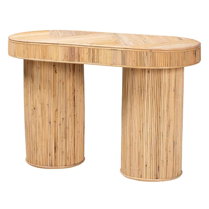 Iryna Modern Bohemian Natural Rattan Console Table - Wicker