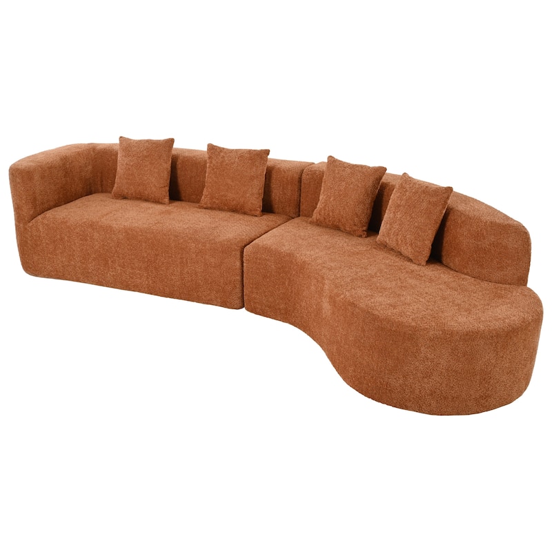 Curved Design Chenille Sectional Sofa, Modern Modular Couch with 4 Pillows, Plush Sponge and Spring Cushion, Sponge Sofa