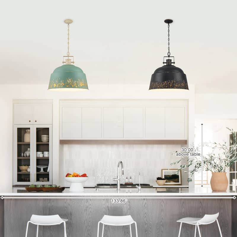 3-Light Industrial Pendant Light with Distressed Metal Dome Shade - 3-Lights