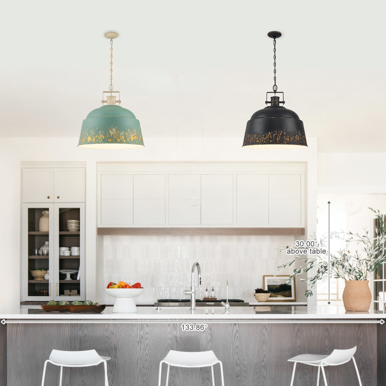 3-Light Industrial Pendant Light with Distressed Metal Dome Shade - 3-Lights
