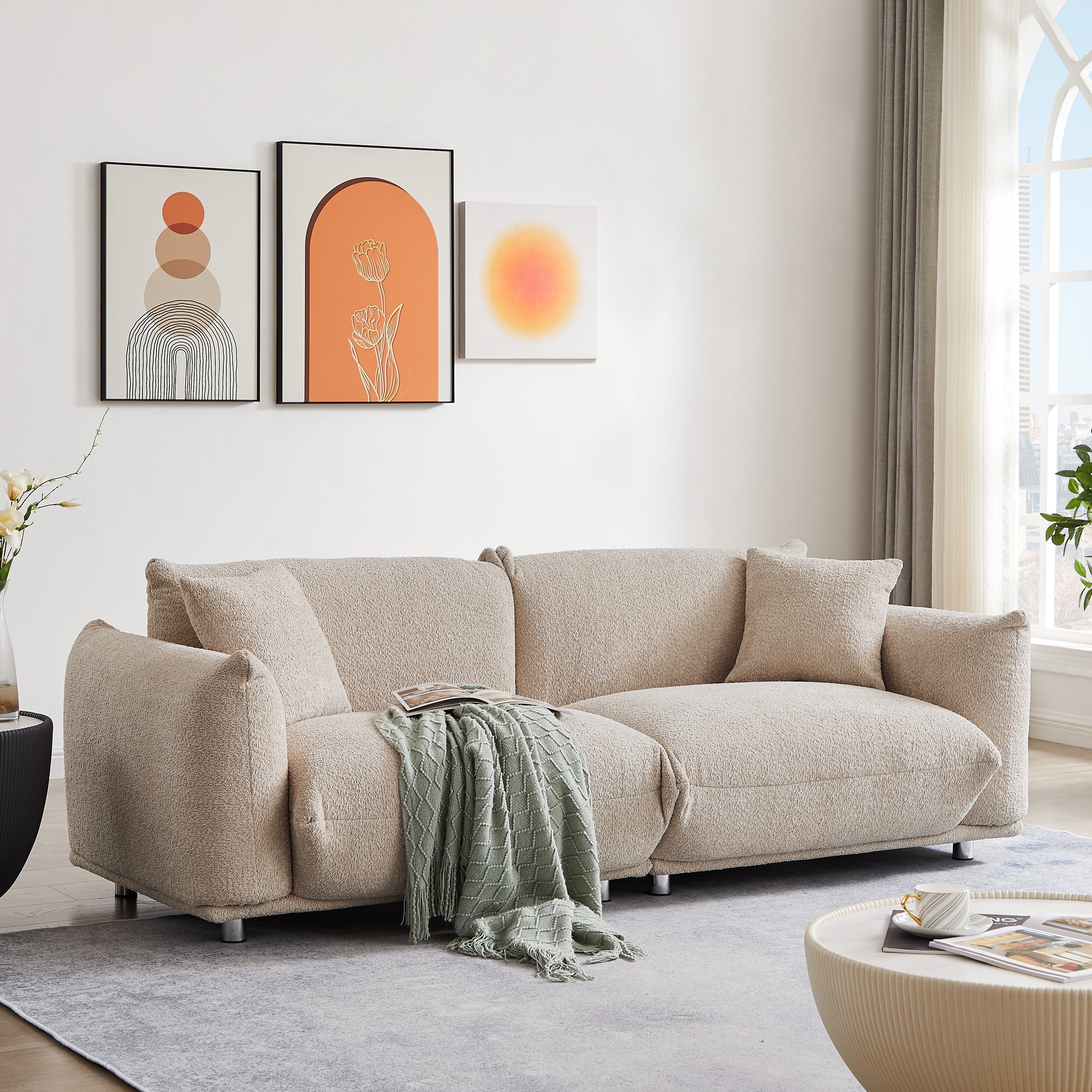 Simple Loveseat Sofa with Metal Legs for Living Room, Sofa Couch 3 Seater Settee Couch with 2 Pillows