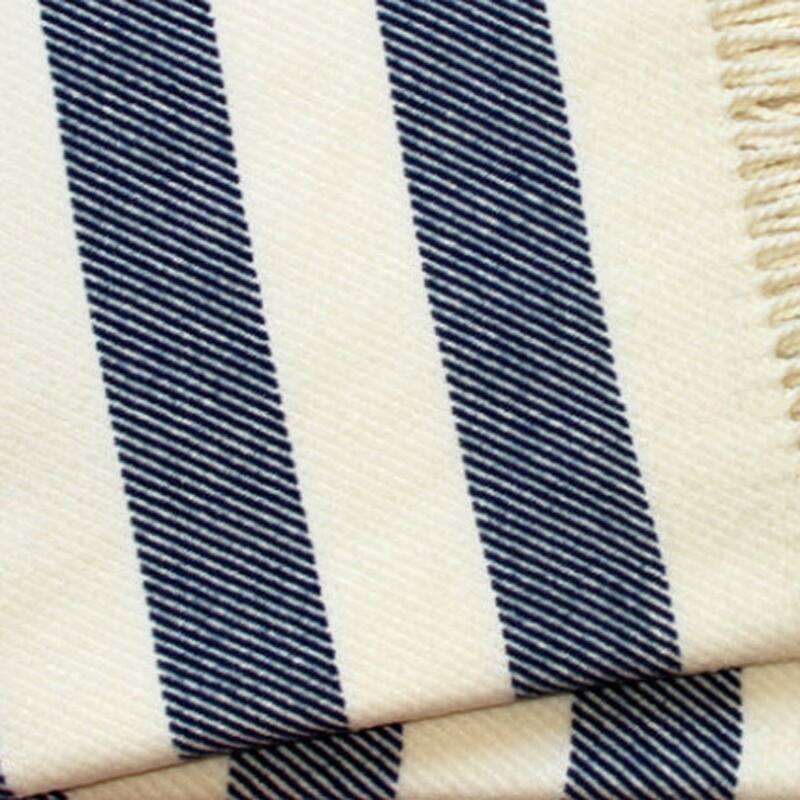 HomeRoots 55" X 70" Blue And Cream Striped Cotton Plush Throw Blanket