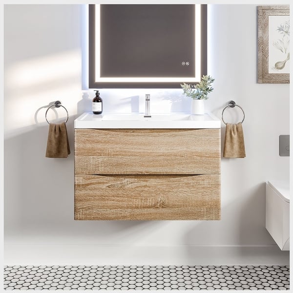 Eviva Smile 36 in. W x 20 in. D x 21 in. H Bathroom Vanity in White Oak with White Acrylic Top with White Sink