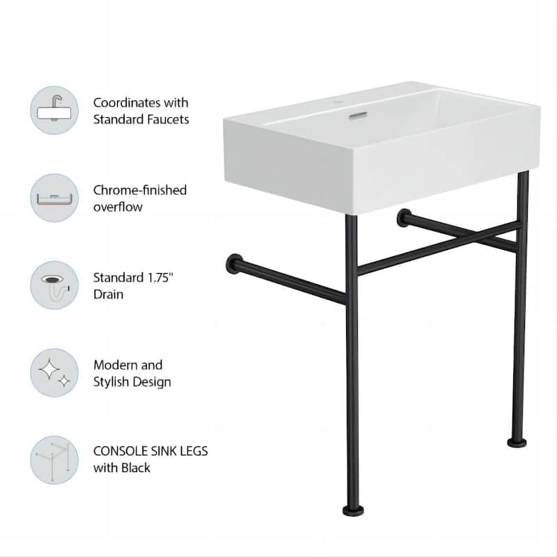 Dornberg 24" Bathroom Ceramic Console Sink White Basin and Legs with Overflow