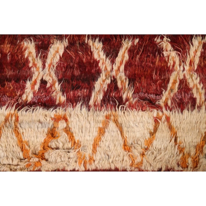 Hand Knotted Oriental 100% Wool Carpet Modern Tribal Red Moroccan Area Rug - 9' 10'' X 6' 10''