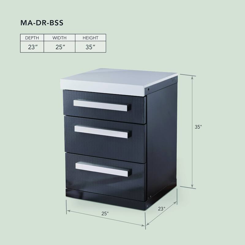 Mont Alpi 25"W Extra Storage 3-Drawer Black Stainless Steel Cabinet Module for MAi805-BSS & MAi400-BSS Outdoor Kitchen Islands