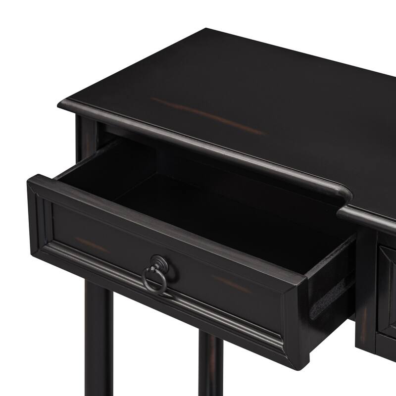 52in Console Table, Sofa Table With 3 Projecting Drawers, Botton Long Open Shelf Solid Wood Mufti-Functional Table