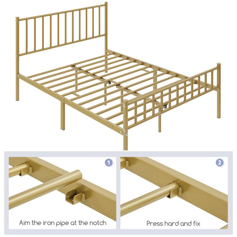 Yaheetech Minimalist Metal Platform Bed Frame with Spindle Headboard and Footboard