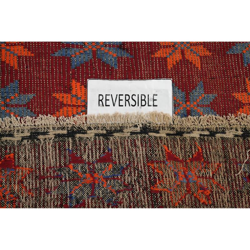 Hand Woven Oriental 100% Wool Carpet Southwestern Tribal Red Kilim Area Rug - 7' 5'' X 5' 8''