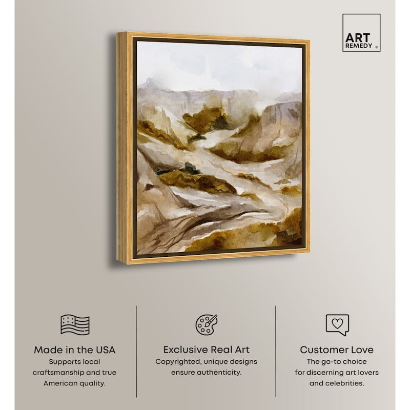 Art Remedy Winter End Rock Mountain Framed Landscape 1 Piece Canvas Wall Art Watercolor Style