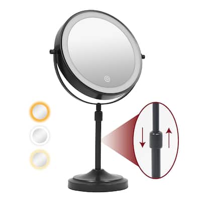 Desktop Makeup Mirror with 3 Color Lighted, 1X/10X Magnifying Mirror with Touch Control & 360°Rotation & Type-C Charging Port