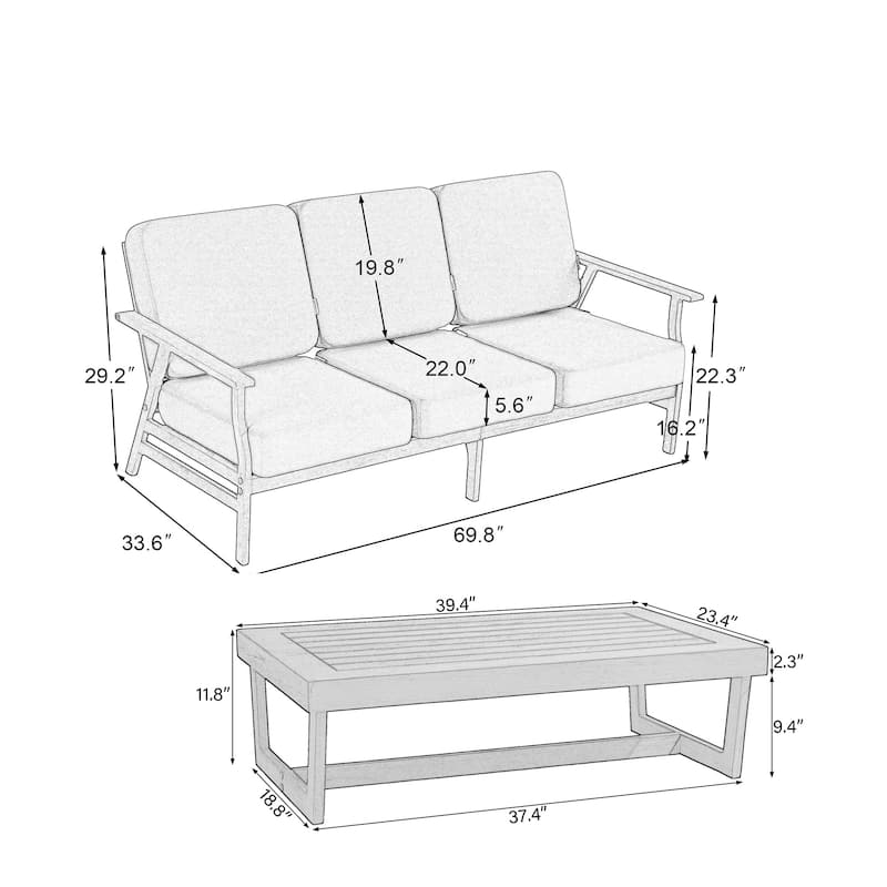 2-Piece Teak Outdoor Sofa Set with Table