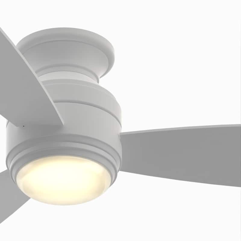 Fanimation Studio Collection Level 44 inch Matte White Flush Mount Ceiling Fan with LED Light and Wall Control