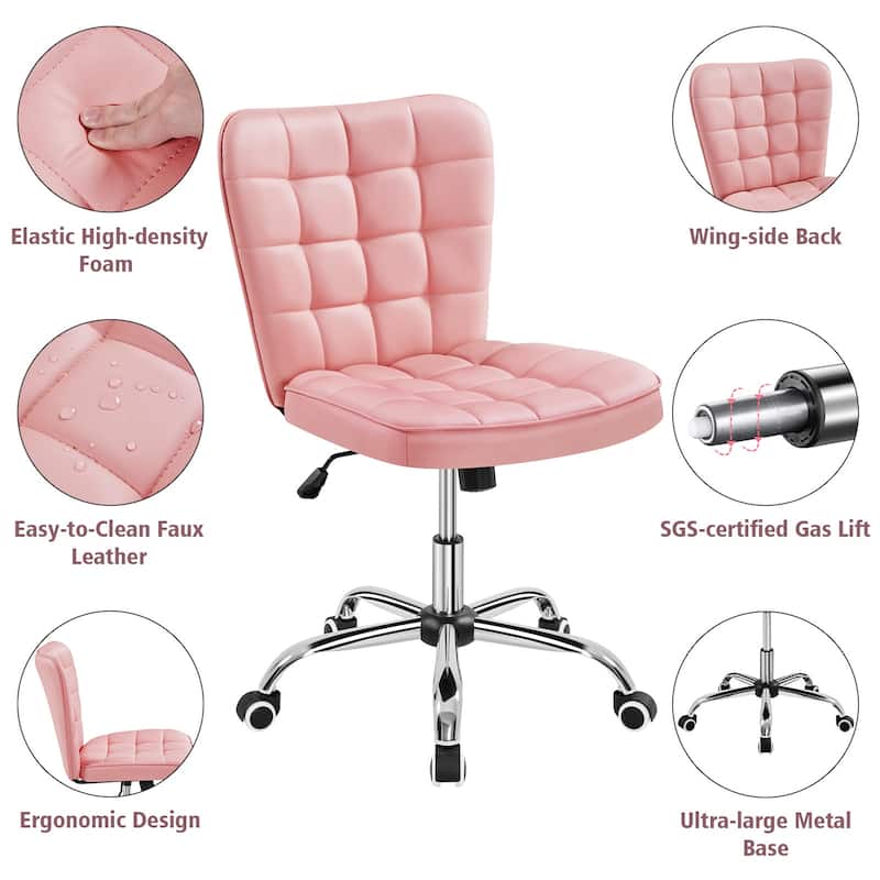 Yaheetech Modern Faux Leather Armless Desk Chair Task Chair with Chrome-finish Metal Base - N/A