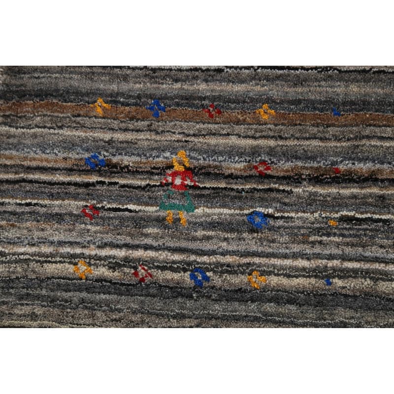 Striped Gabbeh Indian Area Rug Handmade Wool Carpet - 5'1"x 7'11"