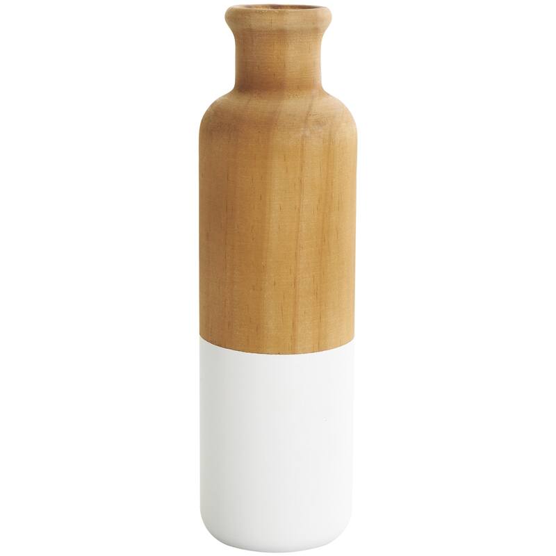 Wood Colorblock Decorative Vase with White or Black Bases - Set of 3 Brown - Roche River Decor
