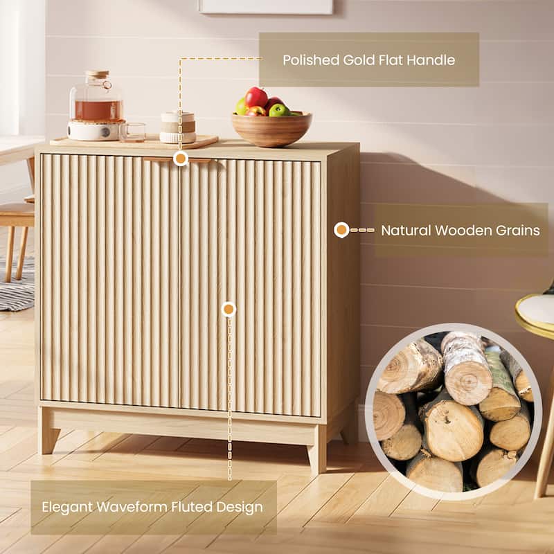 EROMMY Fluted Storage Cabinet with Double Doors & Adjustable Shelves - Modern 31"/55" Accent Buffet Cabinet for Kitchen,Room