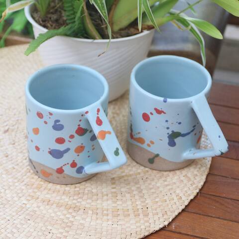 Novica Handmade Rainbow Splash Ceramic Mugs (Pair)
