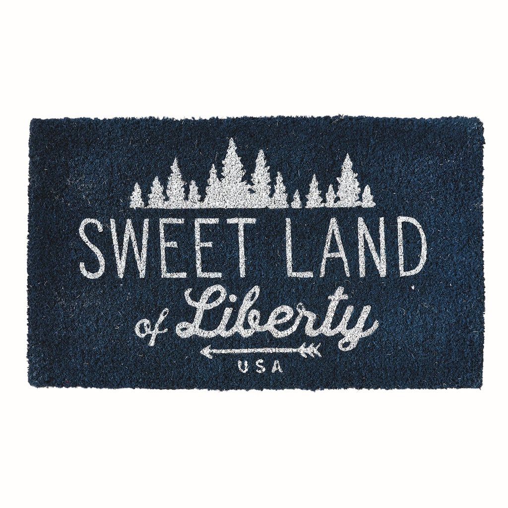18" x 30" Sweet Land Of Liberty U.S.A. Rectangle Indoor and Outdoor Coir Door Welcome Mat 4th of July Patriotic Blue Background
