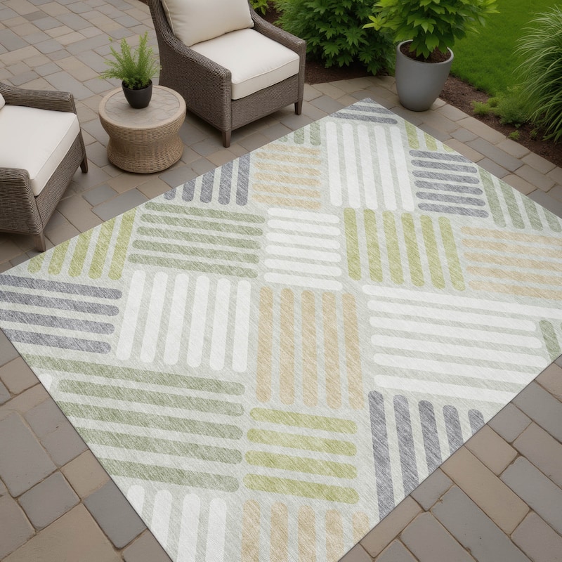 Machine Washable Indoor/ Outdoor Modern Weave Chantille Rug - Aloe - 8' x 10'