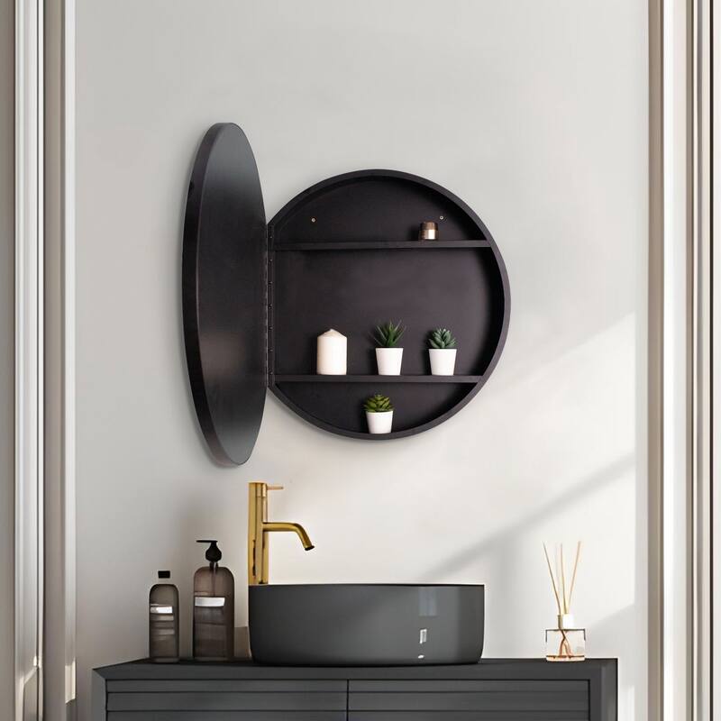Metal Framed Wall-Mount Bathroom Medicine Cabinet with Mirror, Large Storage Space, Black Iron Powder Material