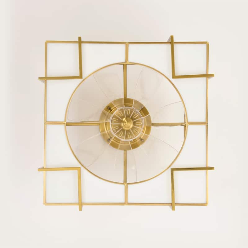 Olapine Square White Gold Trim Tiffany Glass Lighted Ceiling Fandelier with Remote