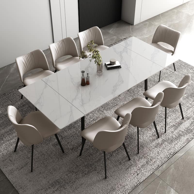 7 Piece 62.9 inch to 94.4 inch Extendable Dining Table Set with Sintered Stone Top 6 Chairs