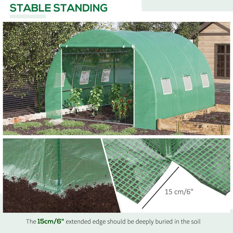 UV-Resistant Plant Shed Gardening Plant Hot House Garden Shed with Zipper Door & Mesh Roll-up Windows Tunnel Hoop Greenhouse