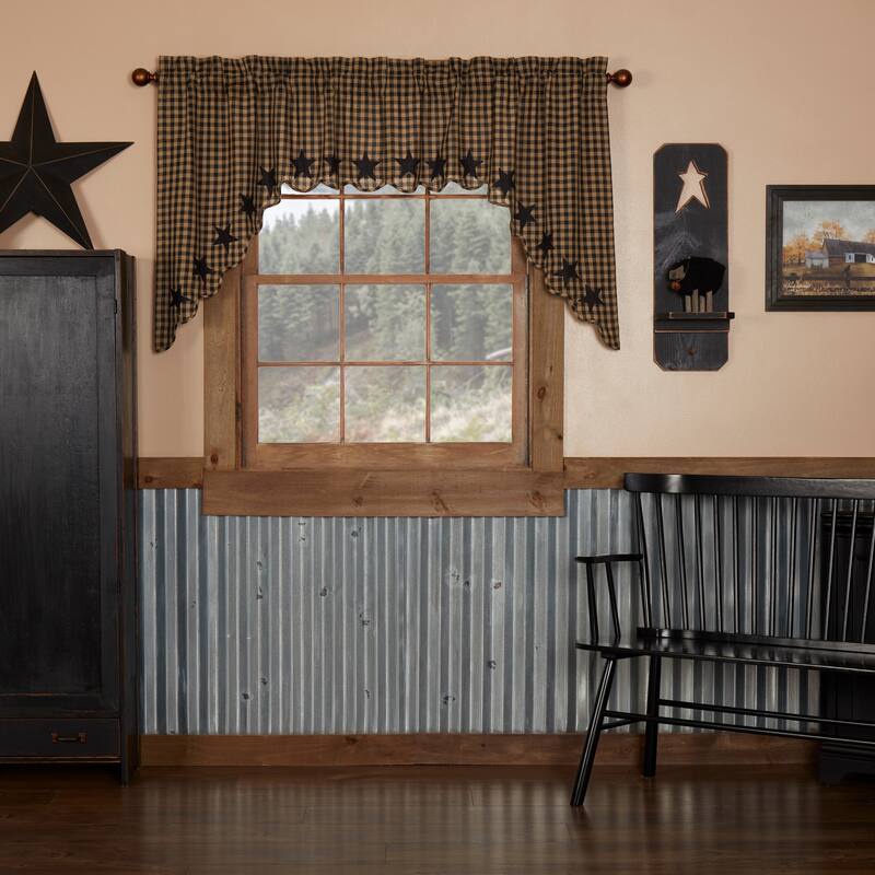 Primitive Kitchen Curtains Star Swag Pair Rod Pocket Cotton Star - Swag 36x36x16