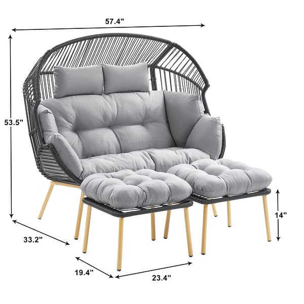 dimension image slide 5 of 6, Gymojoy Double Wicker Egg Chair Outdoor Oversized Egg Chair